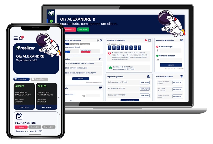 Aplicativo Realizar em um celular e notebook